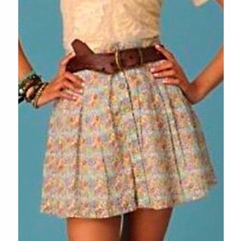 Free People Floral Skirt Womens Size 8 Pleated Cottage Core Mini Pocket Vintage
